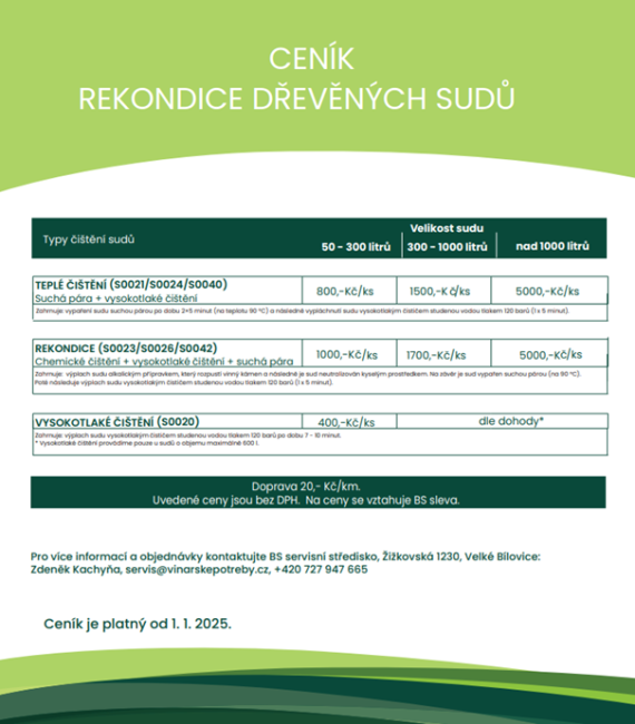 Cenník Rekondície sudov