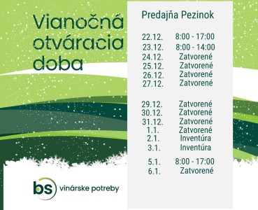 Otváracia doba počas Vianočných sviatkov