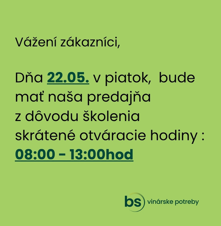 Skrátená otváracia doba v piatok 22.05.2026
