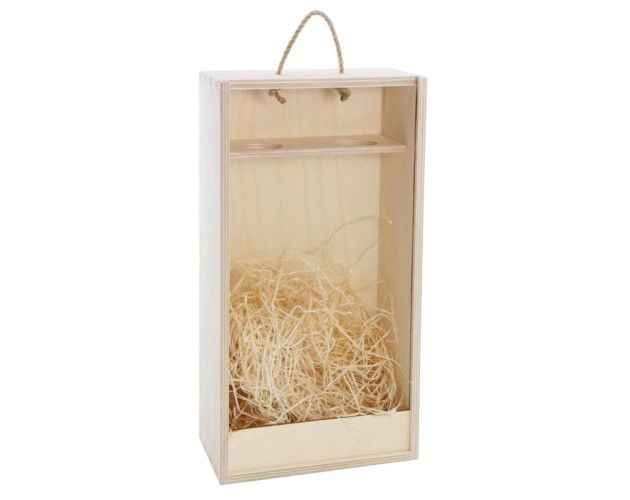 Drevená kazeta na 2 fľaše (nízka, otvorená)